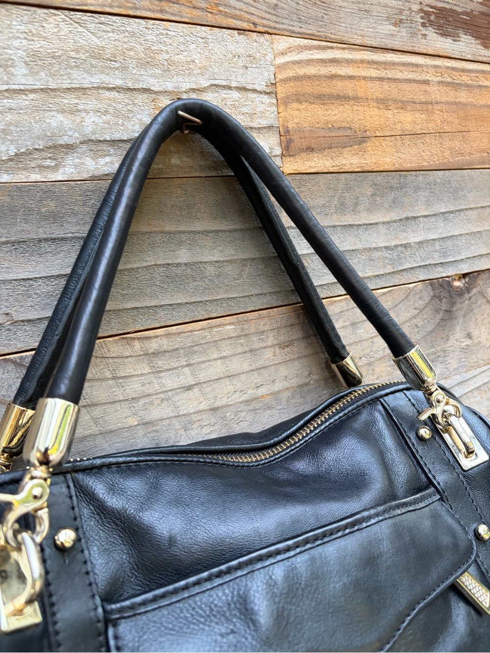 Rebecca Minkoff Cupid Classic Black Leather Satchel Handbag - Gold Hardware - Picture 5 of 12